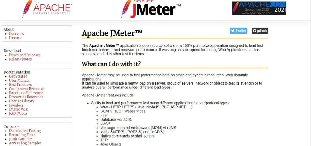 Apache JMeter landing page