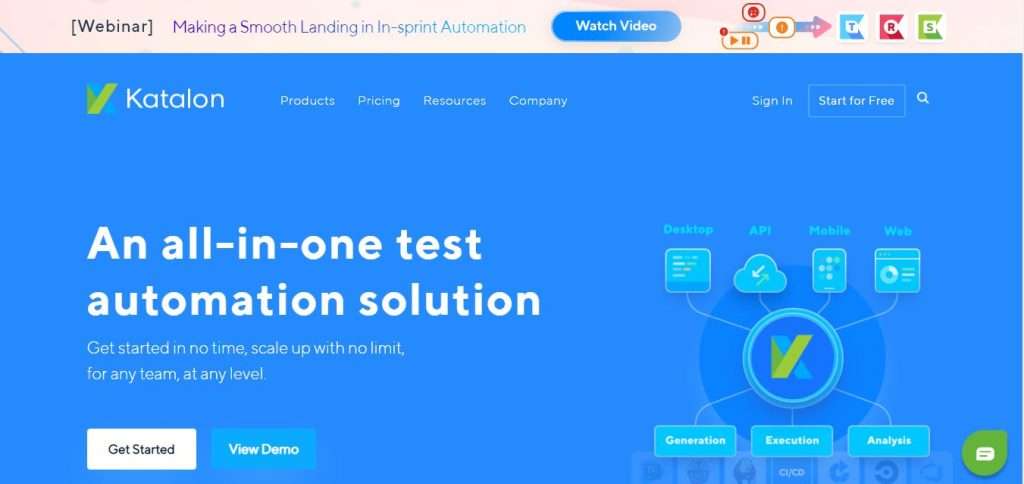 Katalon landing page