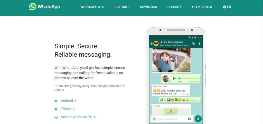 WhatsApp landing page