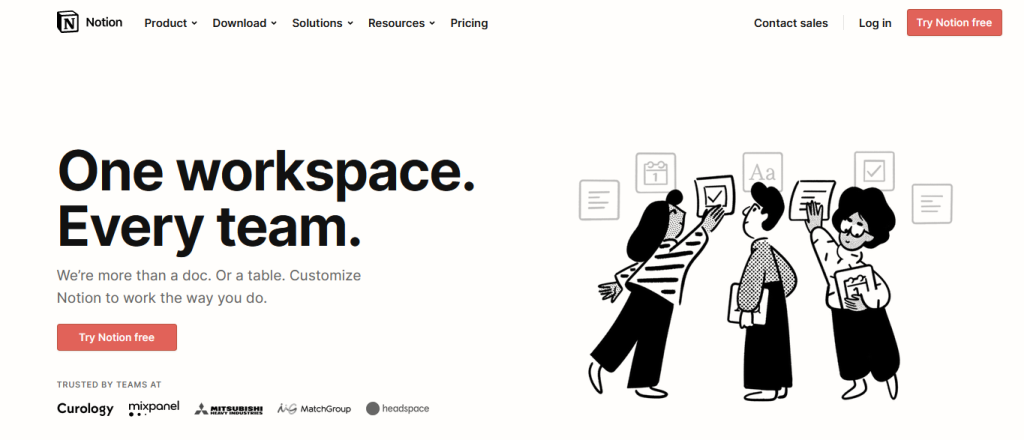 Notion landing page