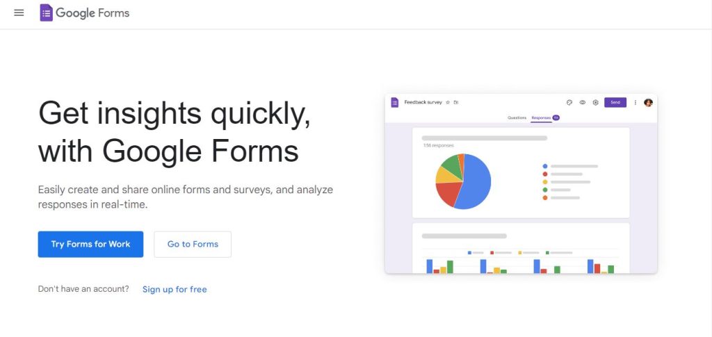 Google Forms landing page