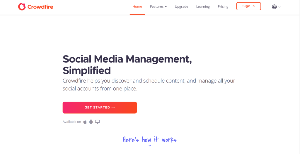 Crowdfire landing page