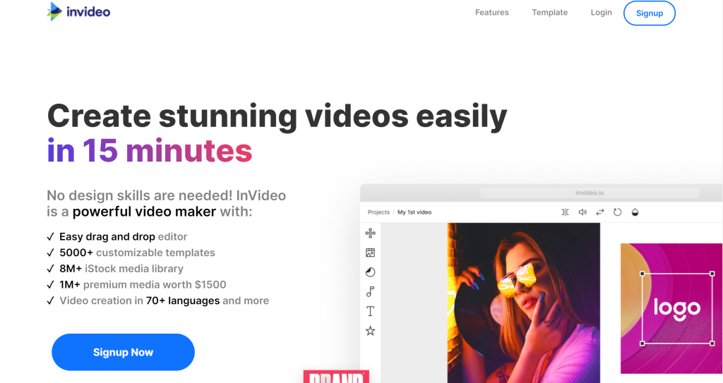 InVideo landing page