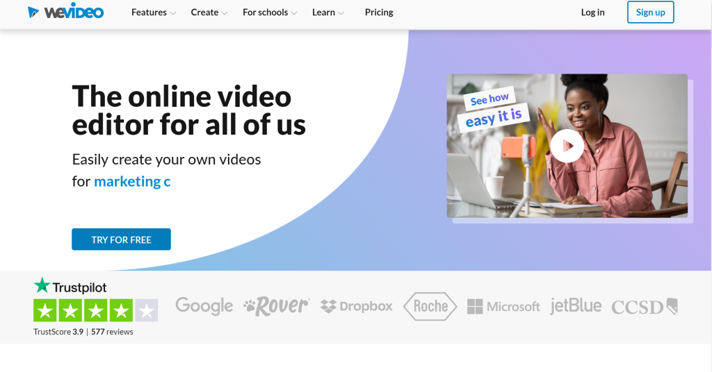 WeVideo landing page