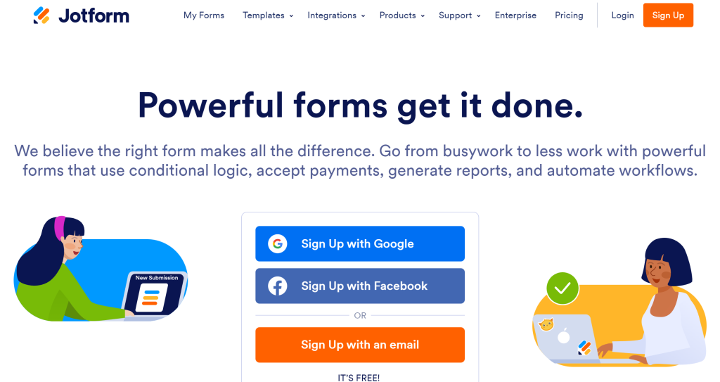 Jotform landing page