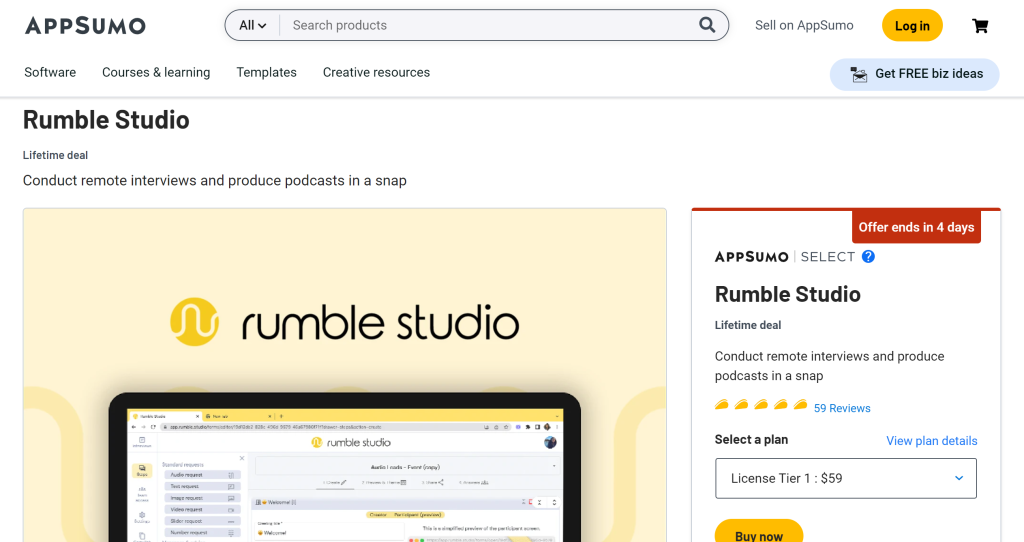 Rumble Studio landing page