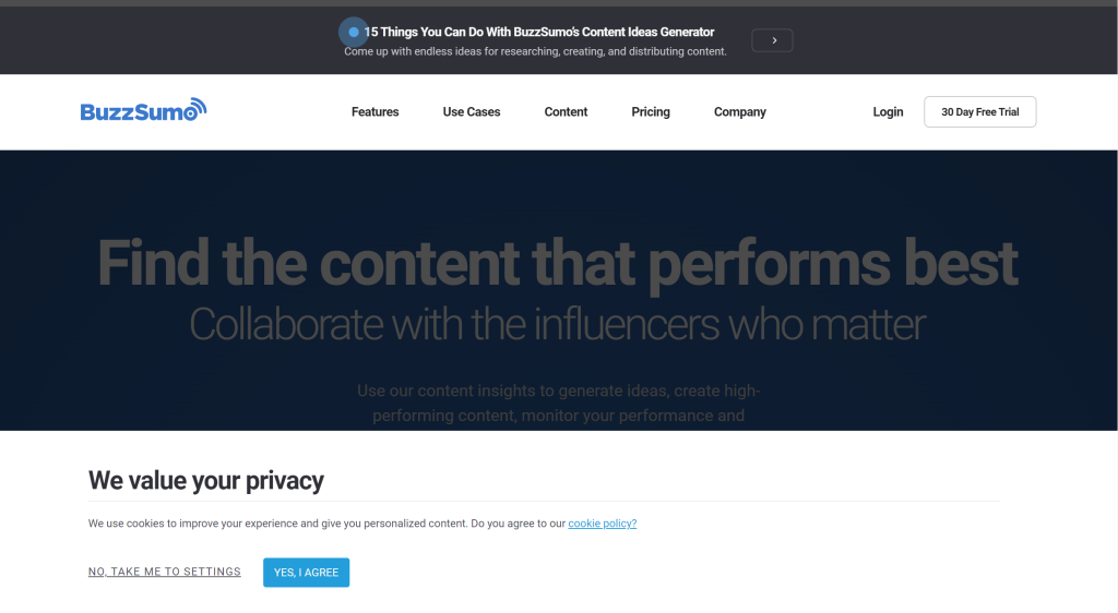 Buzzsumo landing page