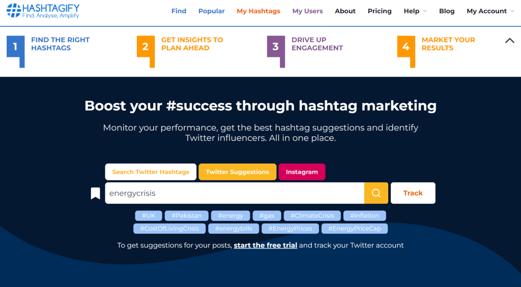 Hashtagify landing page