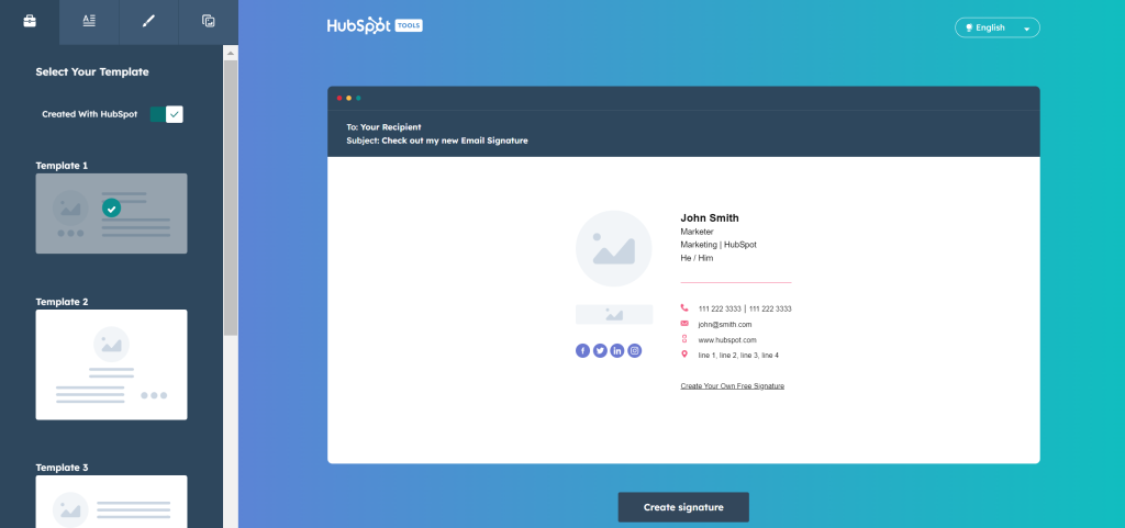 HubSpot's email generator landing page